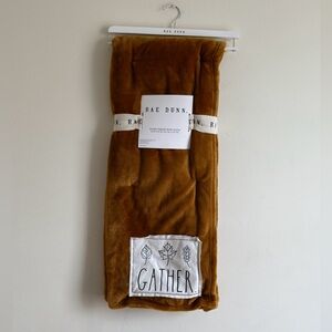 Rae Dunn Gather Plush Throw Blanket 60x60 Brown Cozy Farmhouse Home Decor NWT